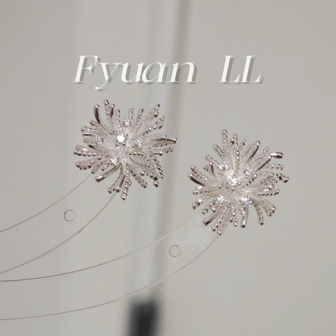 铜合金耳饰 [有耳夹]银色夸张烟花耳环蚊香盘耳饰高级感韩系耳钉