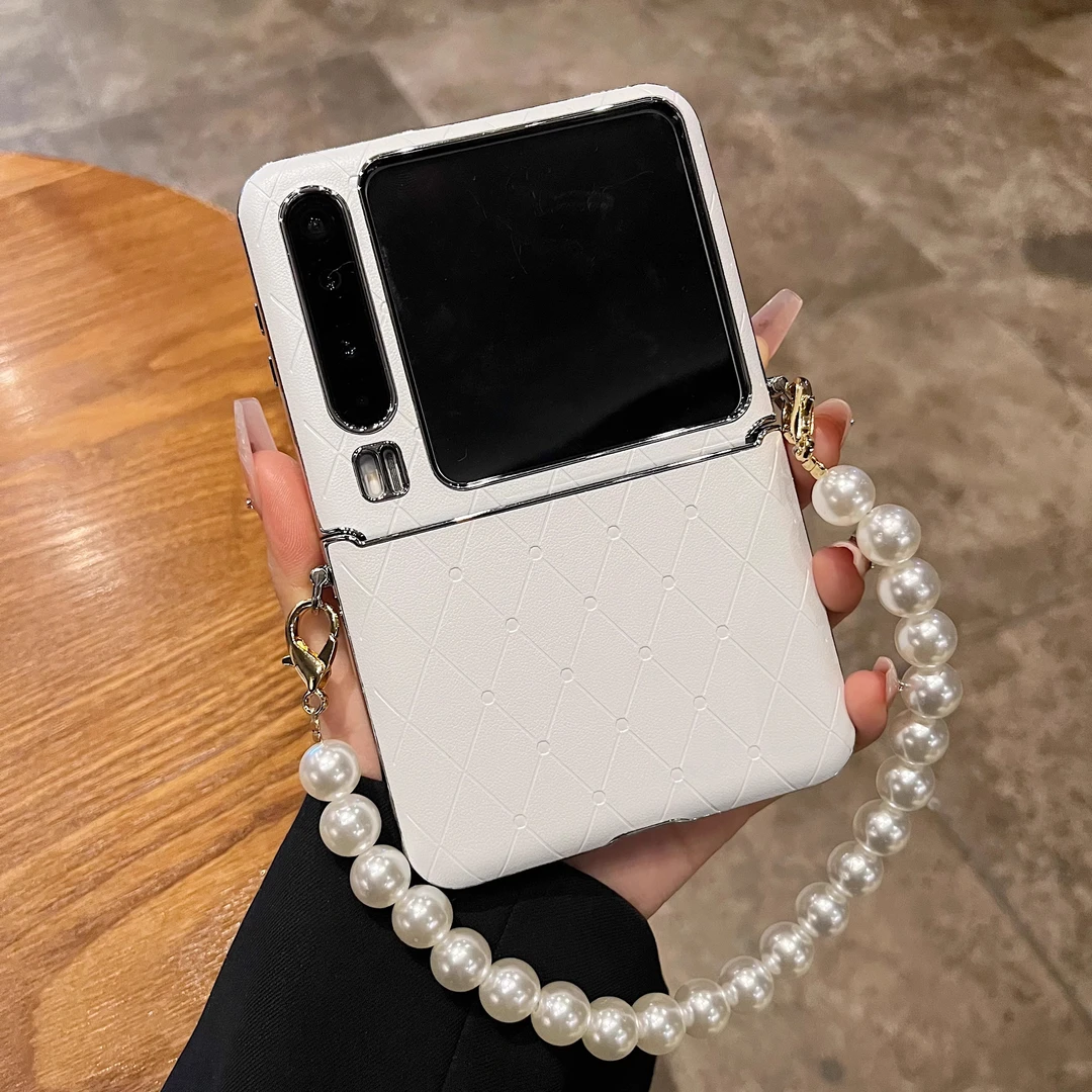 适用华为purax折叠屏手机壳小香风菱格纹皮质珍珠腕PuraX典藏版女