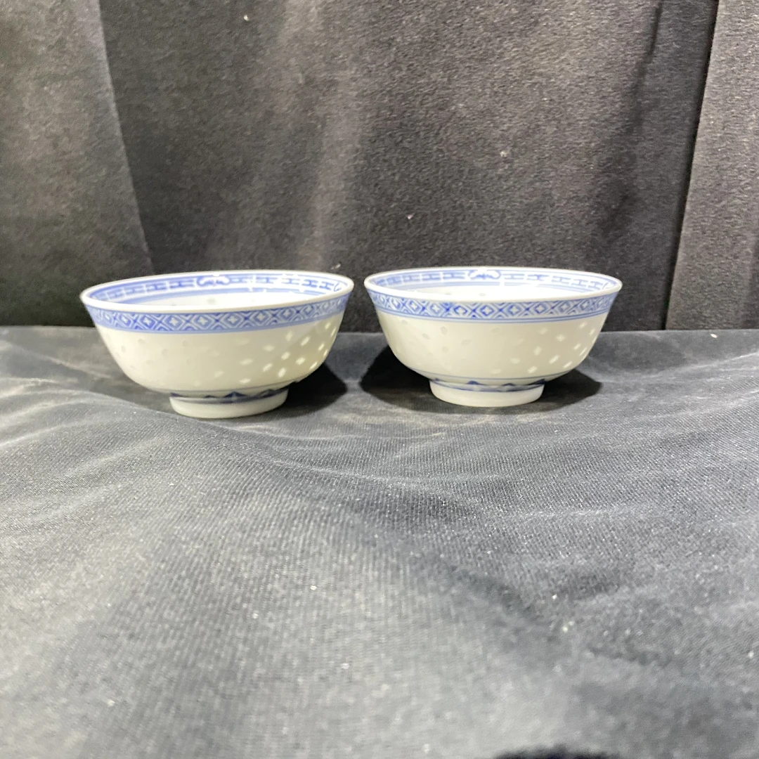 【饭碗2个】景德镇5寸12cm青花玲珑花心龙心罗汉碗老厂瓷陶瓷收藏
