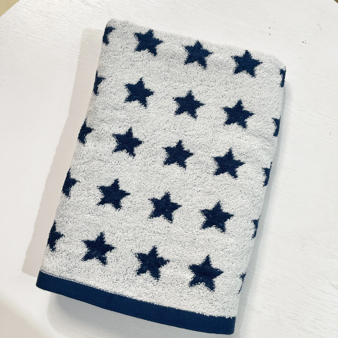 小梅家纯棉浴巾深蓝色星星60x120cm成人洗澡巾柔软吸水亲肤不掉毛