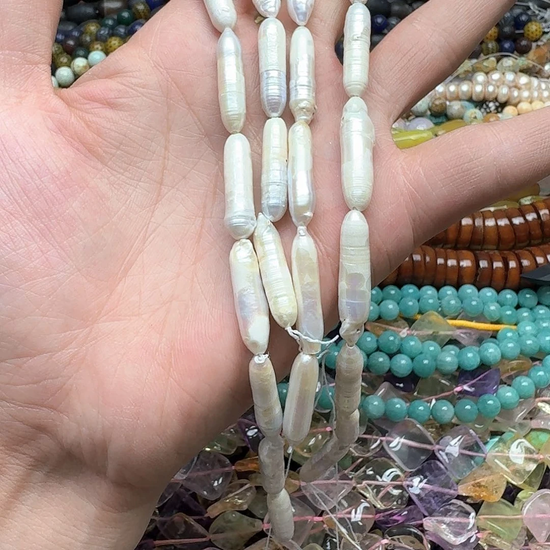 玛瑙/玉髓合金珠宝半成品一条7x27mm巴洛克珍珠