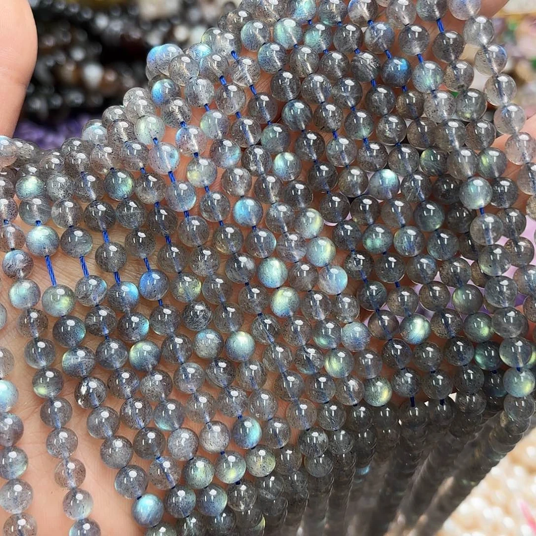 玛瑙/玉髓未镶嵌珠宝半成品卡6灰月光圆珠一条透体