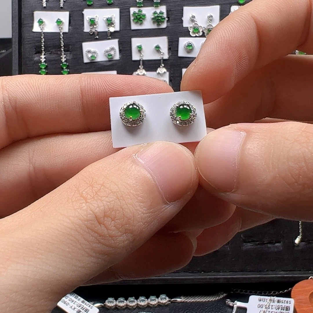 翡翠戒指银S925镶嵌天然翡翠A货