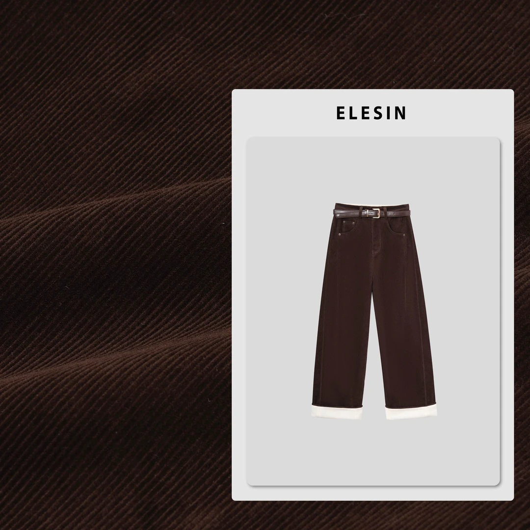 ELESIN【老钱弯刀】高级感休闲显瘦灯芯绒牛仔裤 CK250623
