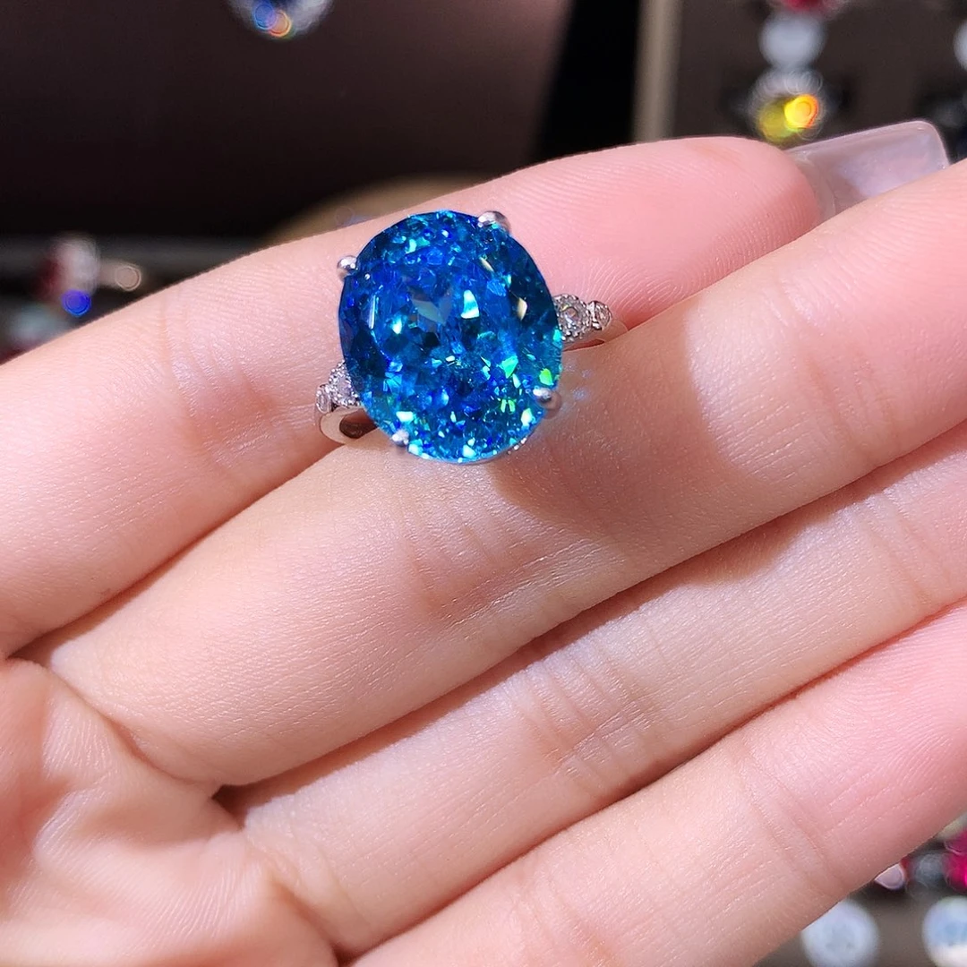 无925银海蓝色戒指鸟巢切