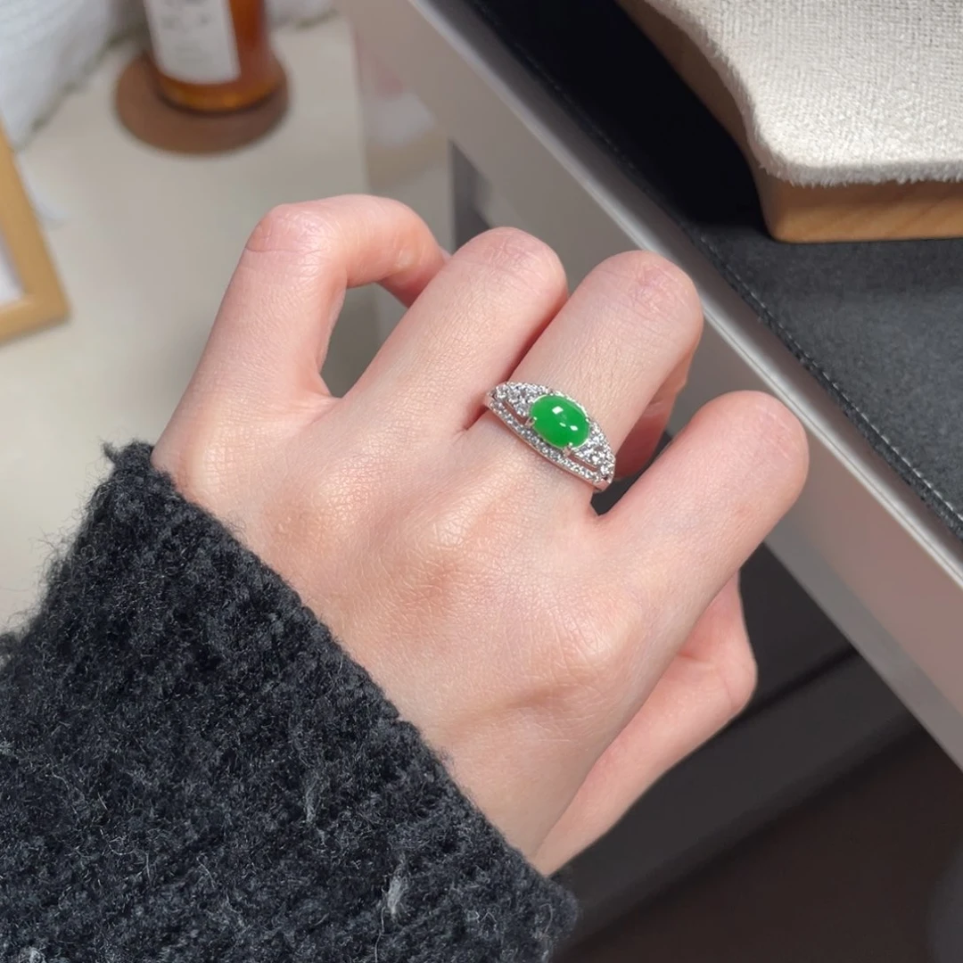 翡翠戒指银S925镶嵌B**A53486