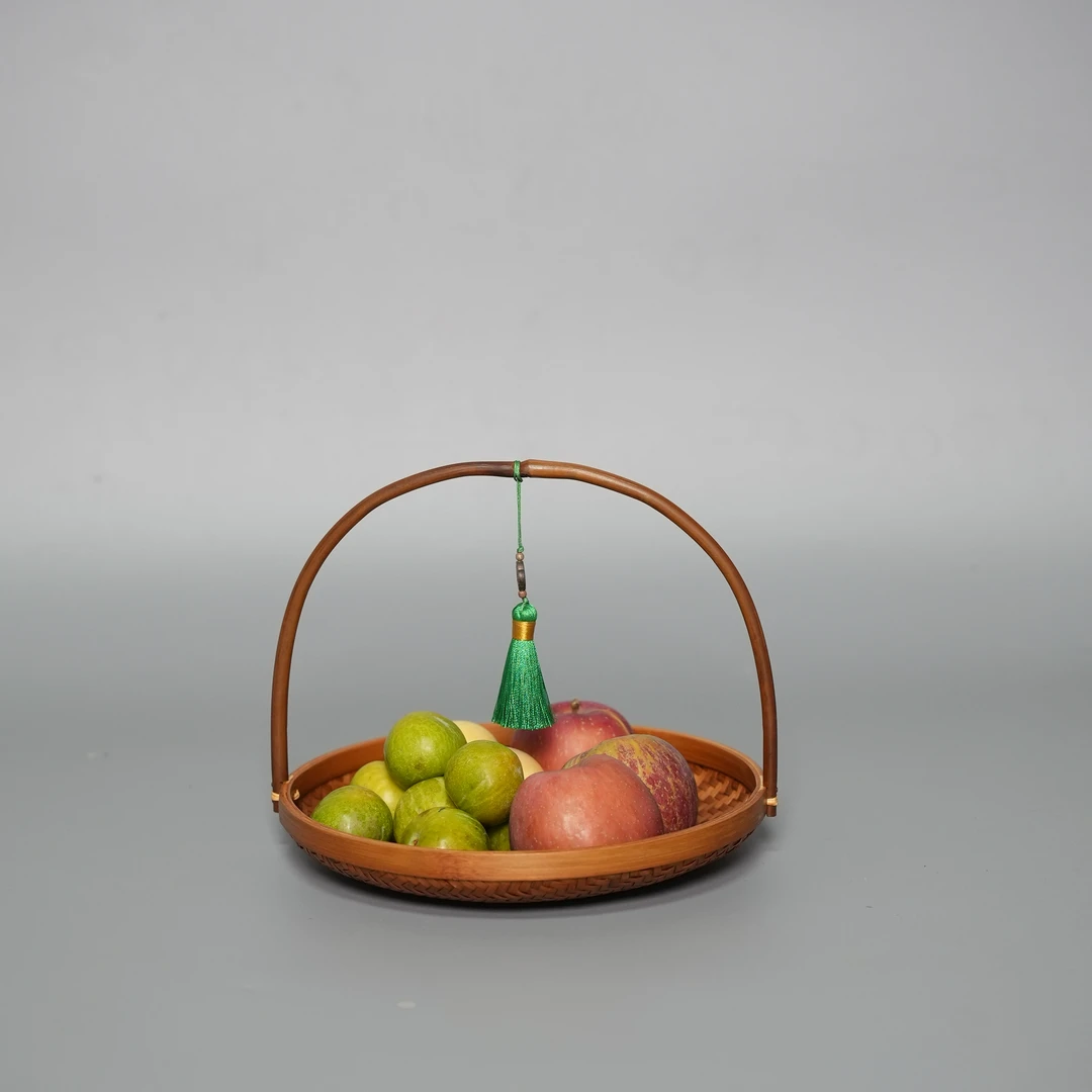 古风竹编手提果盘茶道果篮水果盘茶点盘托盘