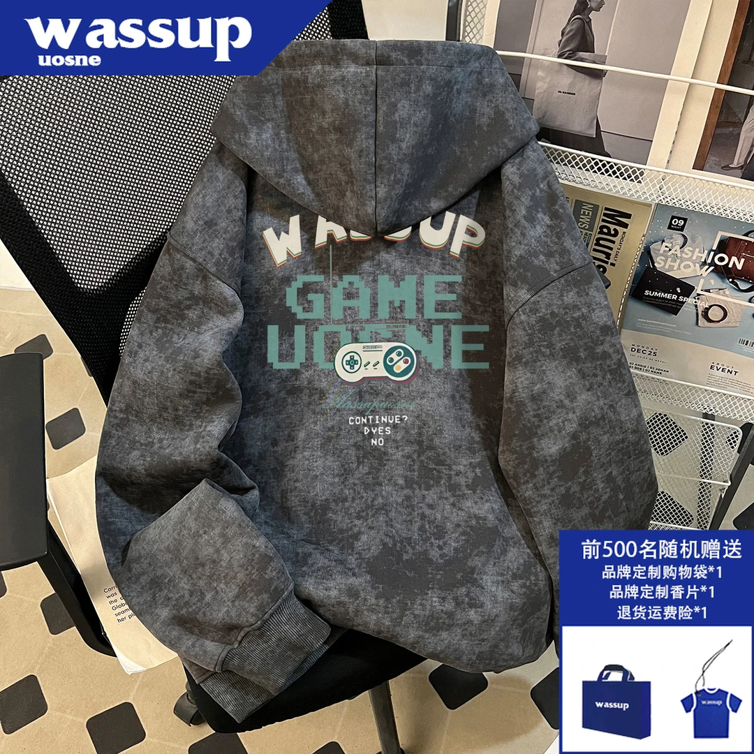 美式潮流复古短宽卫衣男秋季新款hiphop百搭挺阔休闲重磅开衫外套