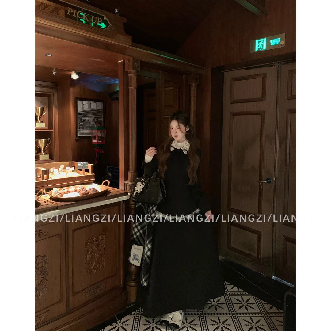 梁子【梨雾迷境】冬季黑白拼接领短款收腰羽绒服/A字版伞裙