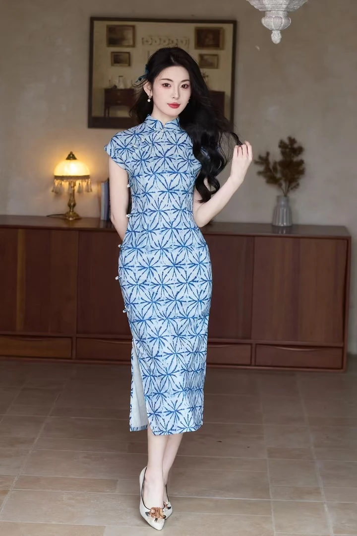 蔡夫人【雪洛】春夏新款国风气质旗袍裙S-3XL