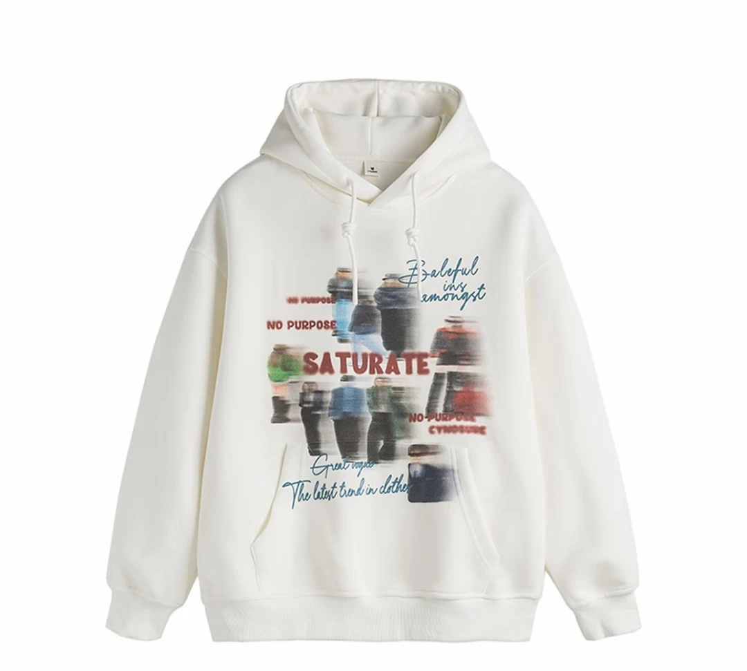 美式复古潮牌虚幻人像印花连帽卫衣情侣宽松上衣-WY656