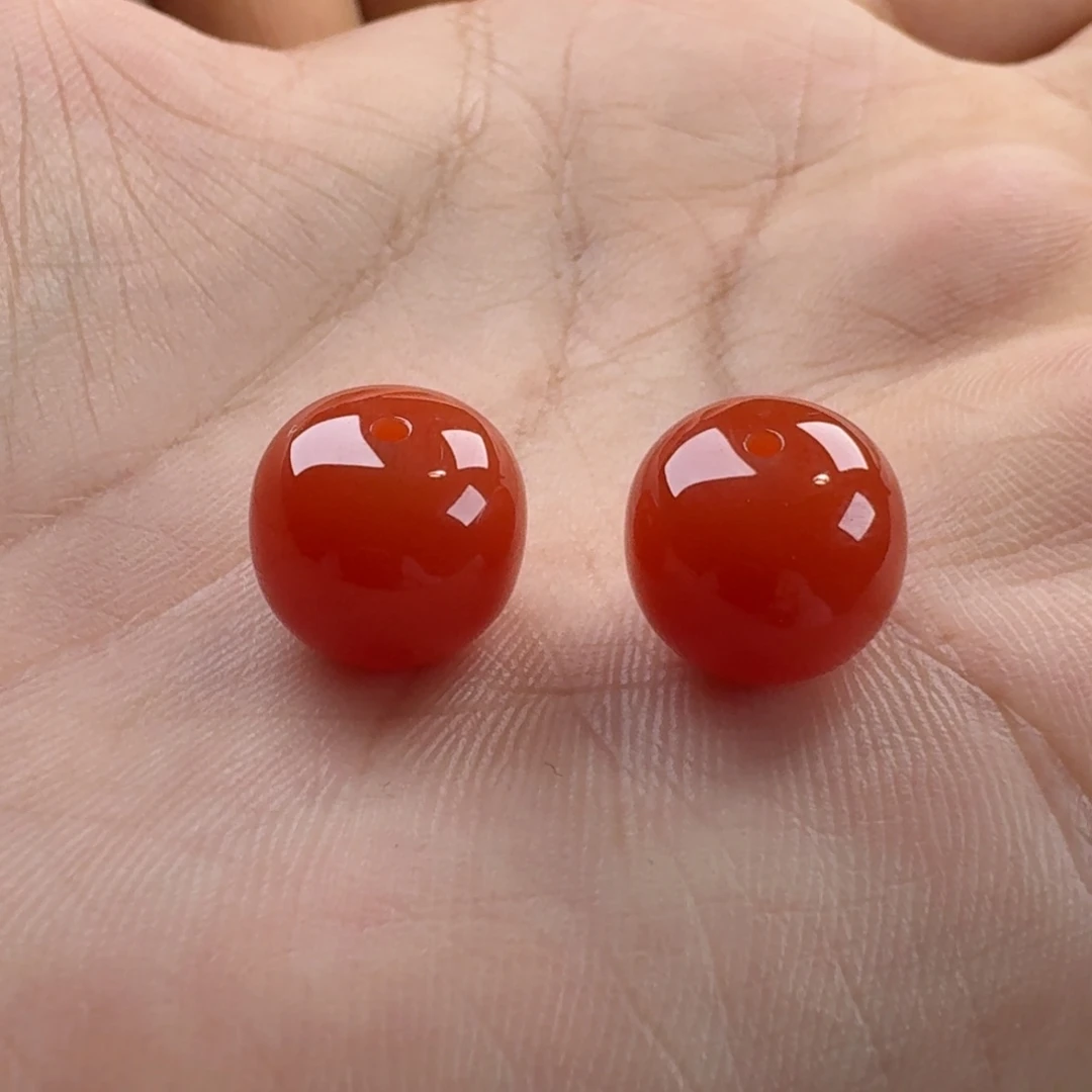 南红玛瑙未镶嵌老型对珠11.6*10.4