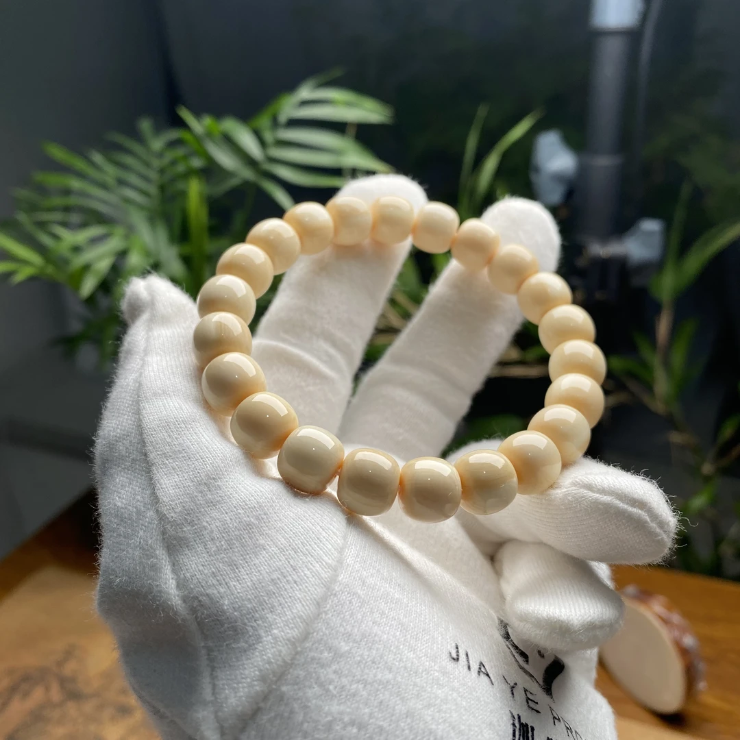 【迦晔出品】猛犸象牙芝士皮银标款10x9mm老型手串一等冰料全品无暇