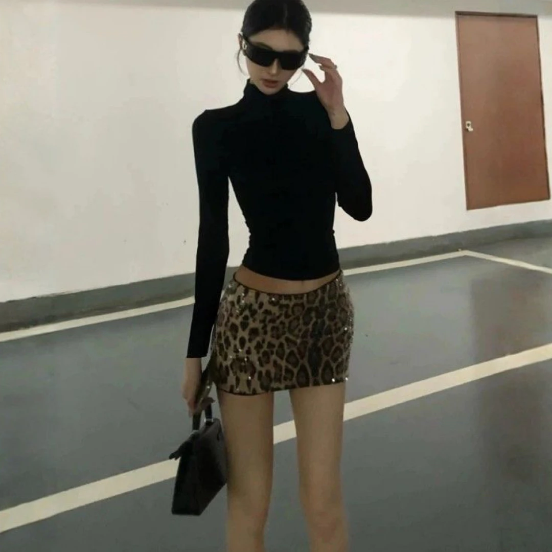 美式复古辣妹套装女高领长袖打底T恤高级感小众炸街高级感女装