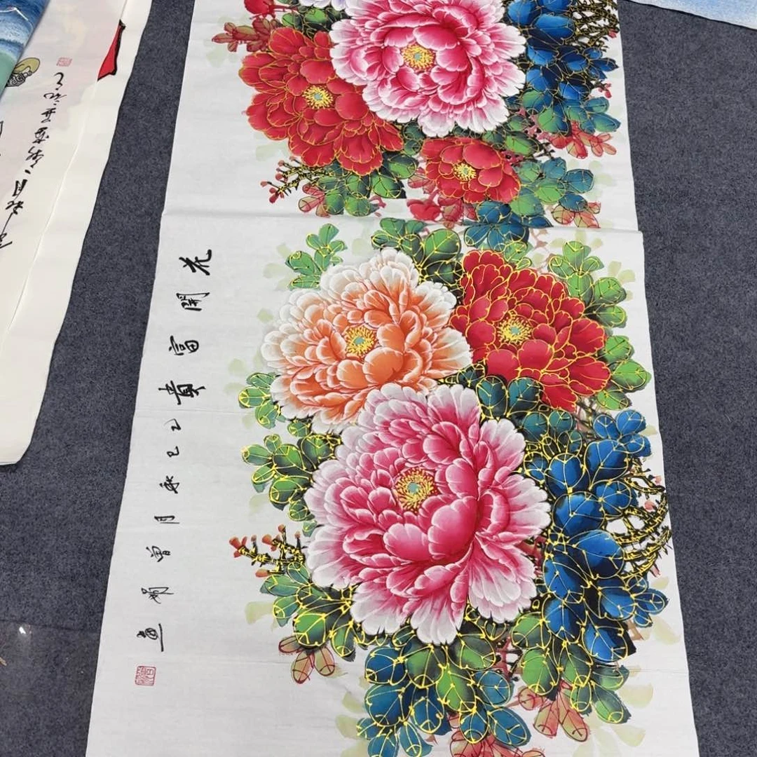0***8国画180×70水晶金线牡丹画画画画
