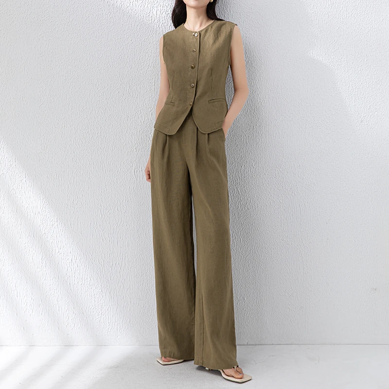 夏季女款亚麻阔腿裤女宽松高腰显瘦垂感百搭直筒裤时尚休闲阔腿裤