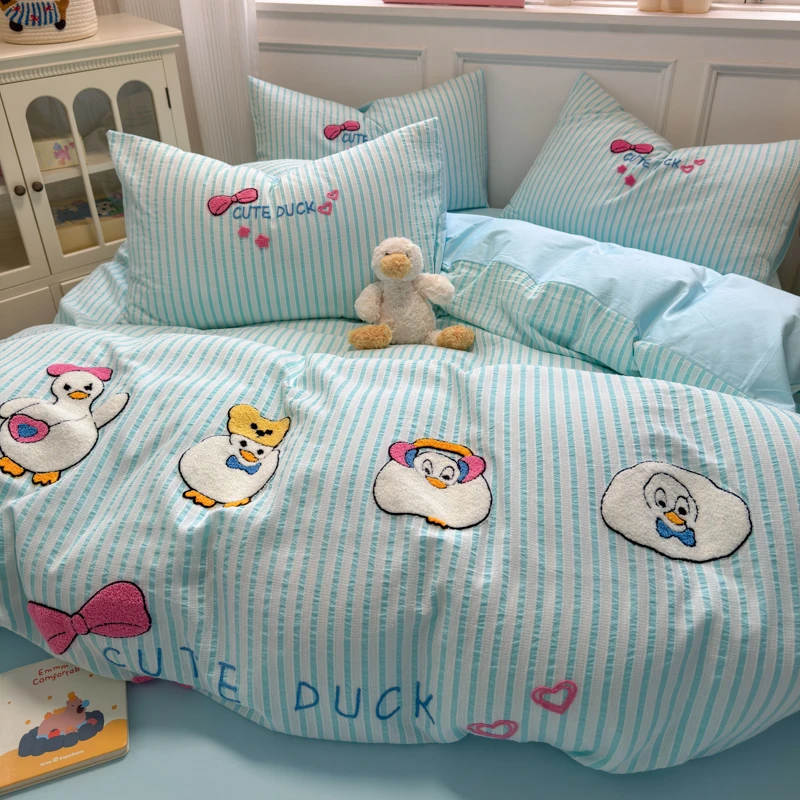 喜番丨可爱小清新系列--全棉水洗棉三件套四件套A类 亲肤床品套件