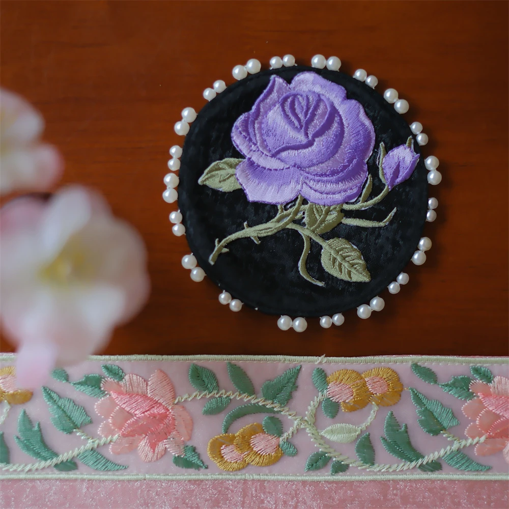 问春风【玫影沁香】黑紫色圆形珍珠小茶垫茶席防烫隔热茶垫直径10cm