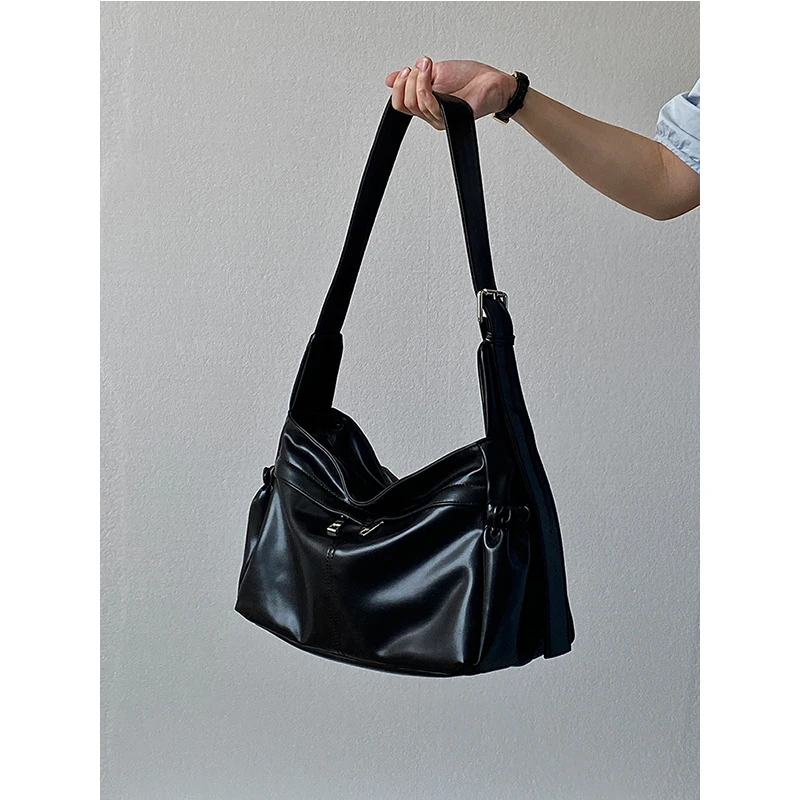 195【前双拉头托特包黑】极简大容量通勤托特包单肩斜挎大包