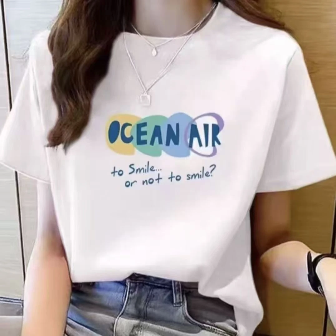 [100棉四色字母]2025新短款纯棉短袖宽松显瘦T恤百搭洋气上衣