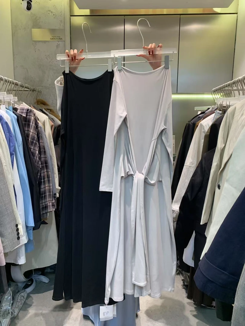 about ins（88035#）一字肩宽松休闲连衣裙（裙长128）