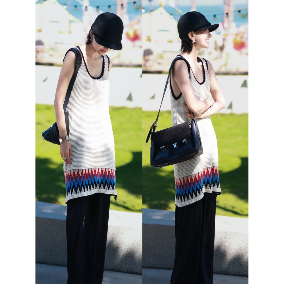 【夏至未至】亚麻纱撞色长款背心 柔软舒适