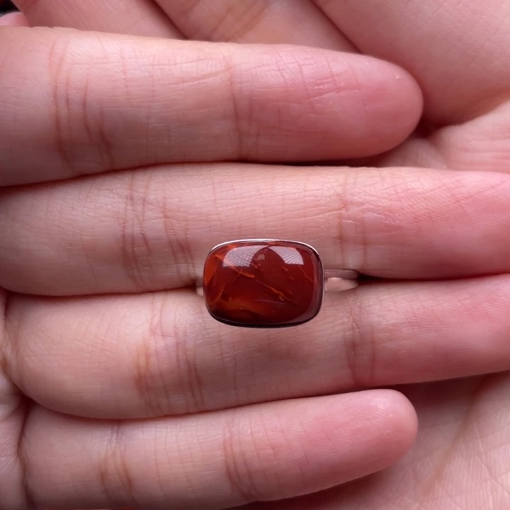 南红玛瑙银S925镶嵌珠宝奇石戒指