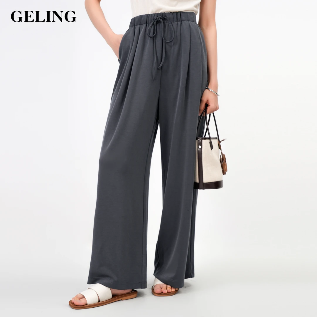 GELING/歌&玲2025新款夏季抽绳宽松针织休闲直筒阔腿裤G511X04