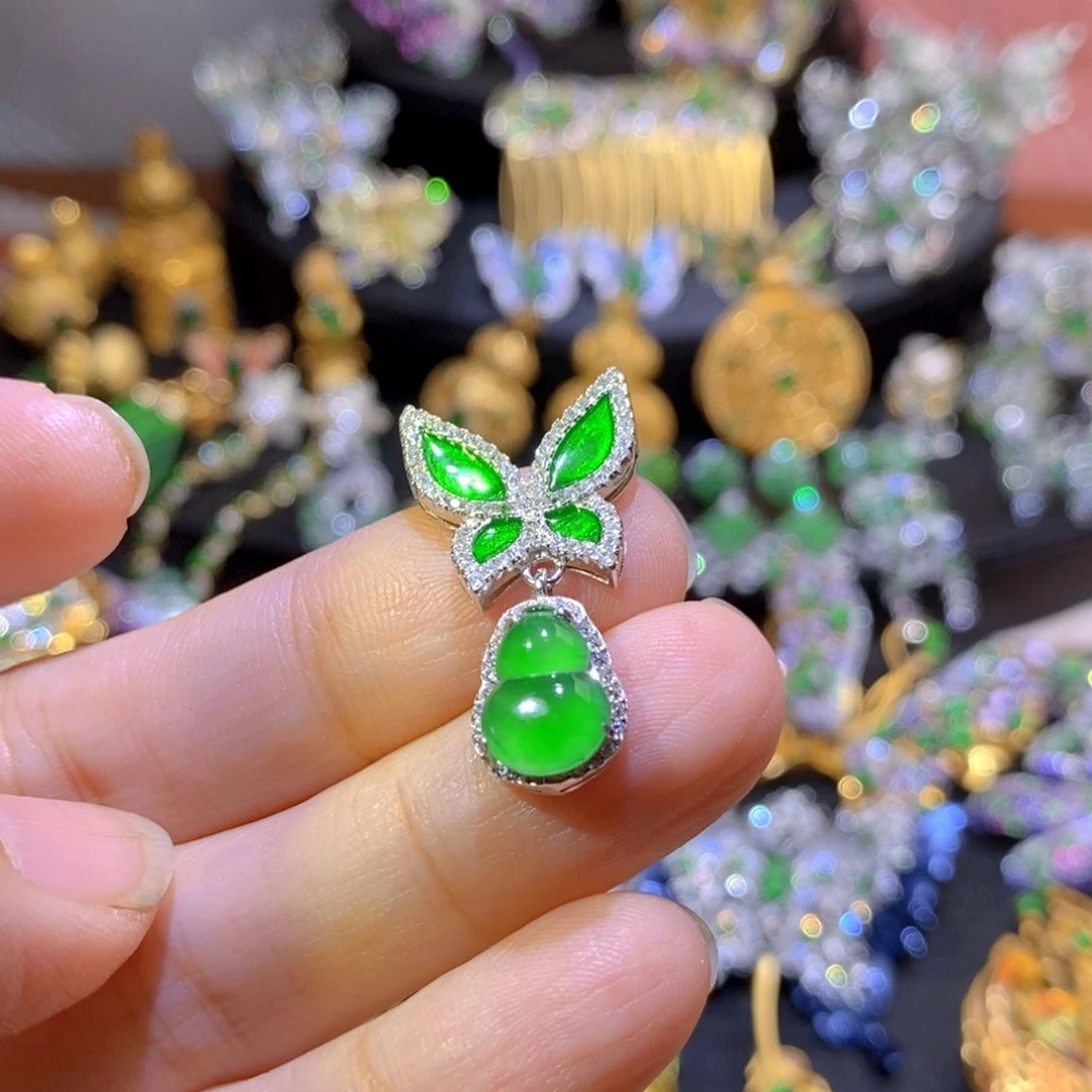 吊坠(不含链)银S925镶嵌翡翠