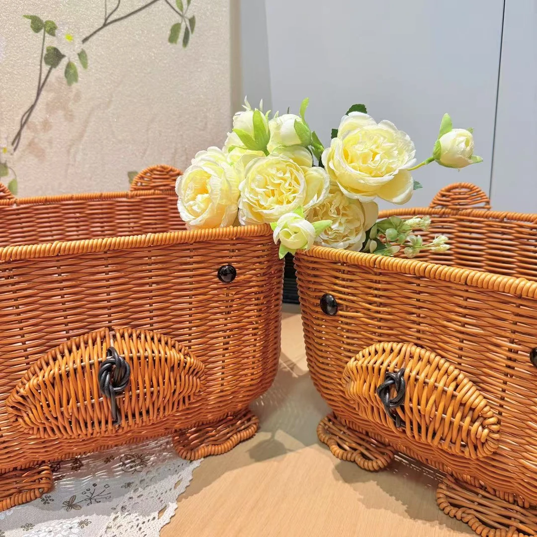 桌面收纳编织藤编收纳筐水果收纳筐藤编家庭杂物收纳筐置物筐