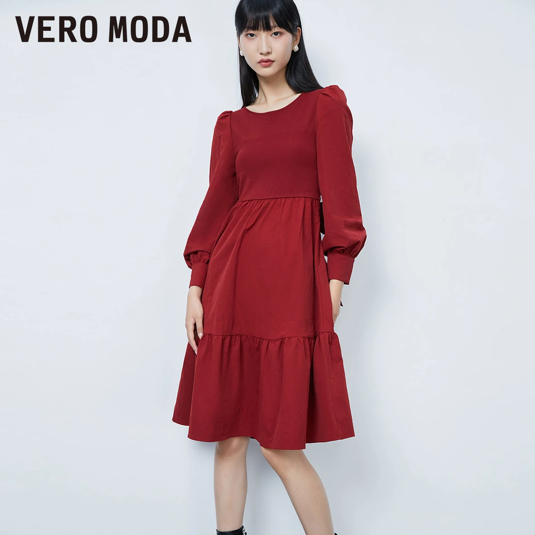Vero Moda连衣裙女早秋新款时尚法式纯色拼接减龄洋气轻奢高级感