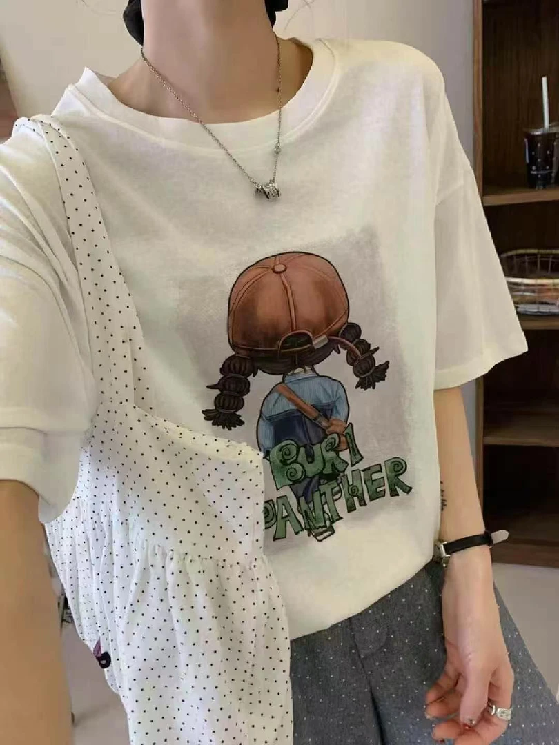 丹丹家夏季新款冰凉丝滑无印感女孩背影雪花棉T90-155斤，衣长 65