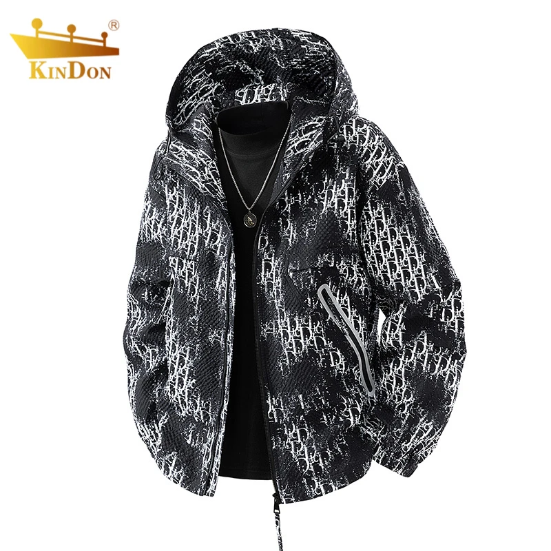 连帽长袖夹克男士秋季新款字母满印大码宽松休闲运动潮流时尚外套