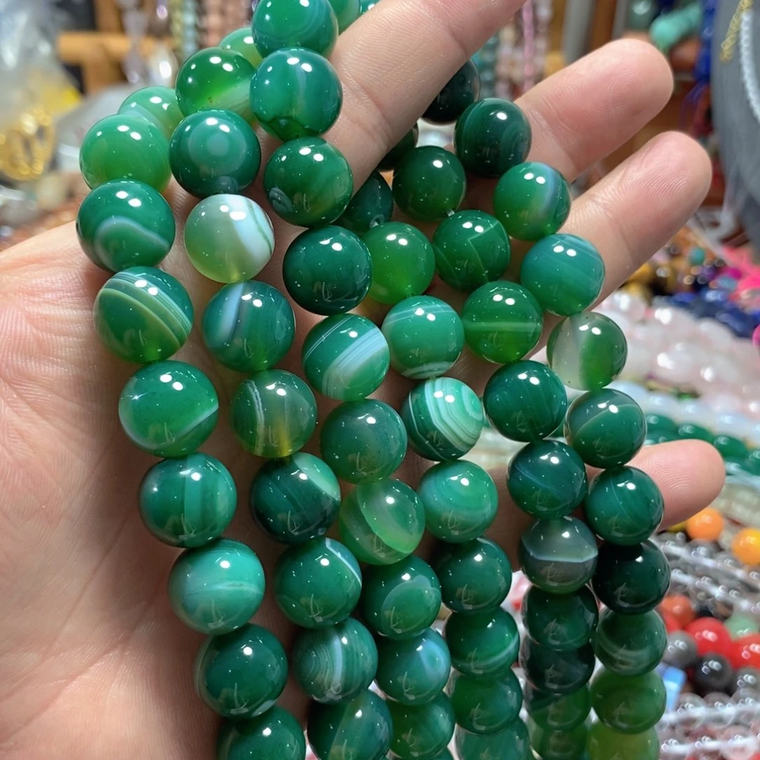 玛瑙/玉髓合金珠宝半成品绿缠丝玛瑙一条卡14mm