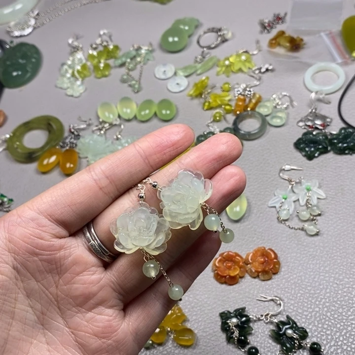 蛇纹石玉未镶嵌挂件耳饰耳环项链