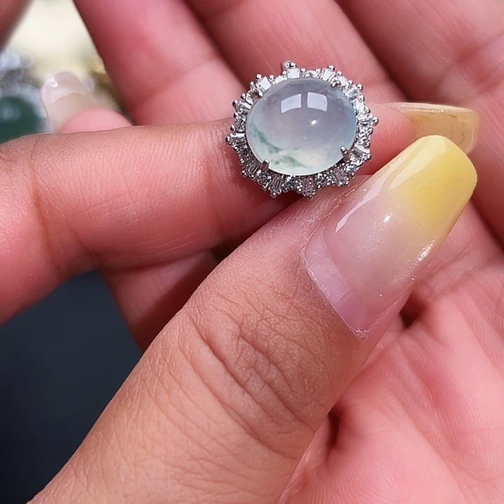 翡翠银S925镶嵌戒指缅甸天然A货翡翠戒指