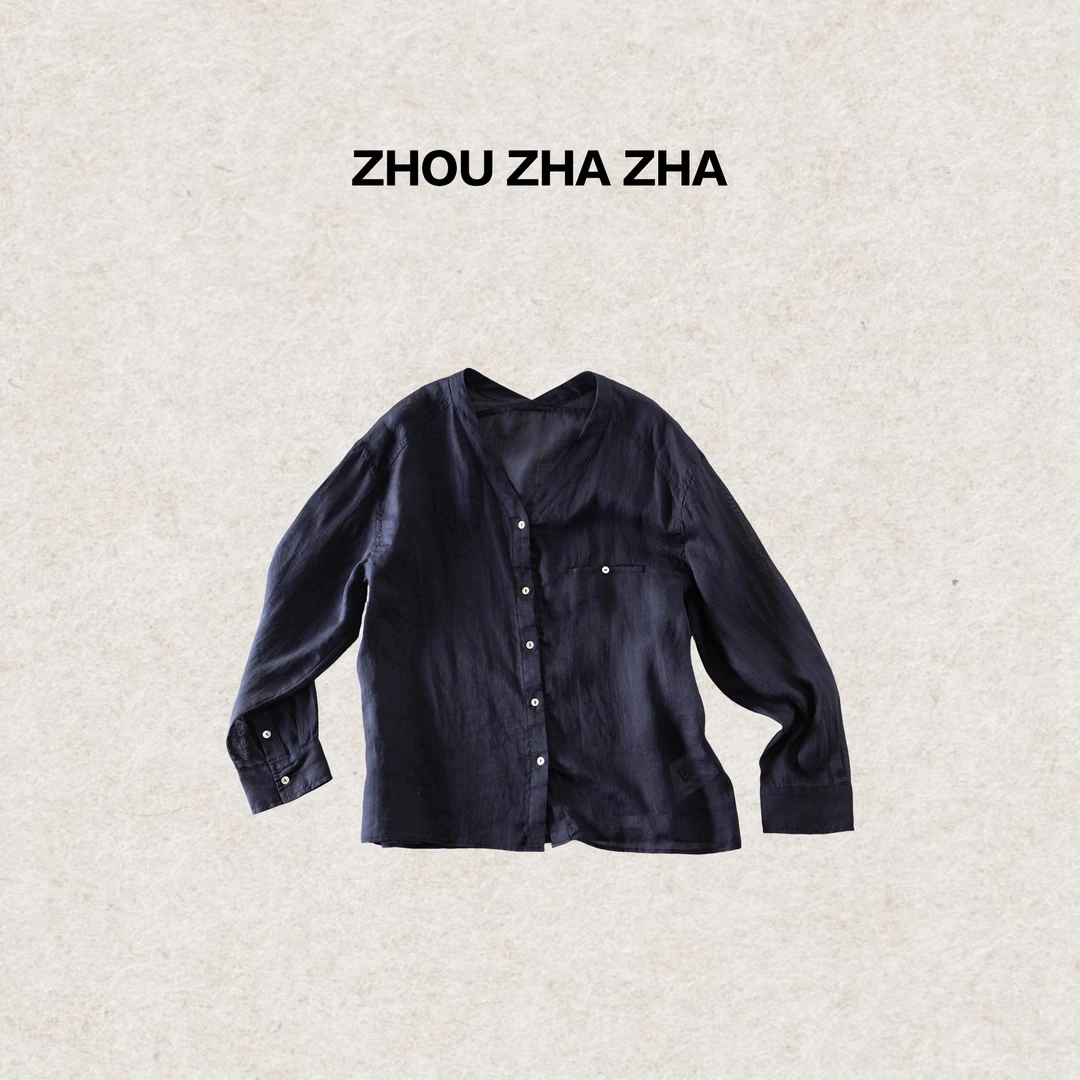 【周炸炸】全苎麻夏日时尚休闲纯色百搭慵懒感长袖衬衫上衣#259130