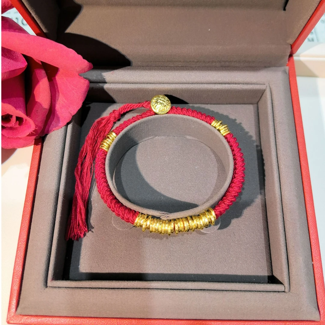 周大生足金黄财神盘缠手链纯黄金卡5m碎冰冰送母亲送女友礼物