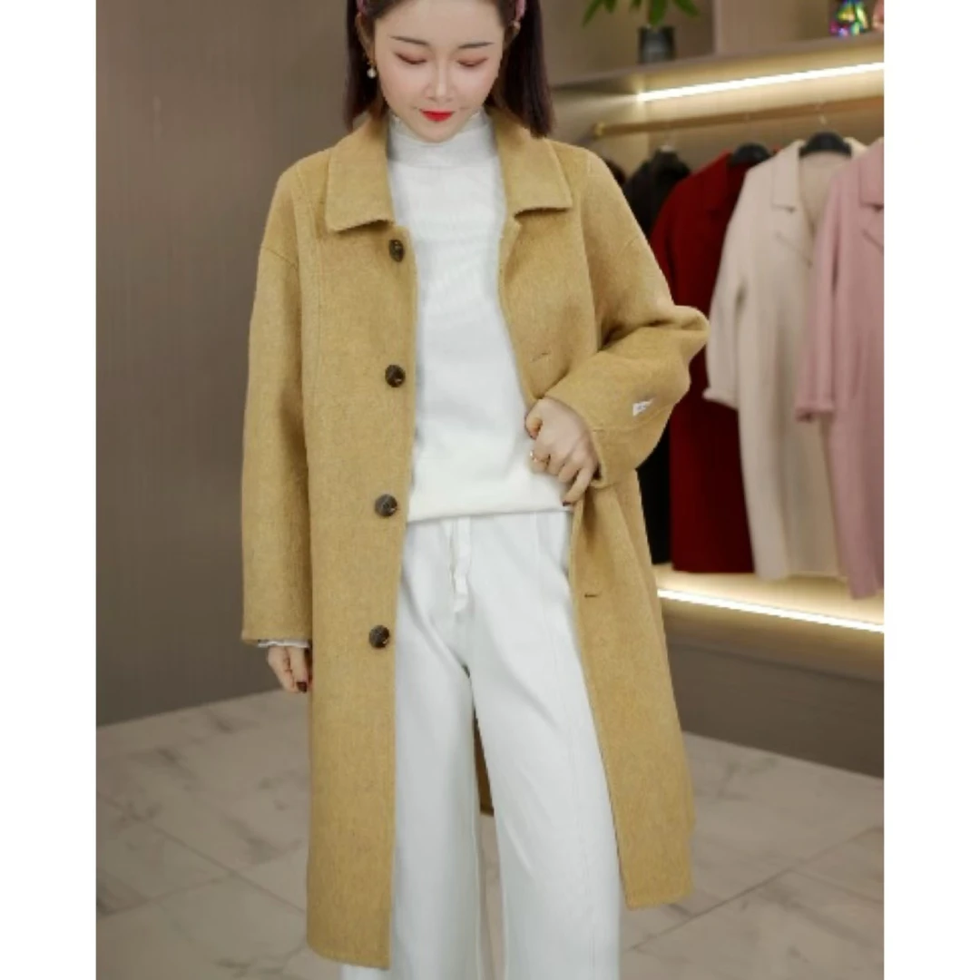 【温柔早冬】桑蚕丝+兔毛+绵羊毛高奢韩系气质设计师双面大衣2024