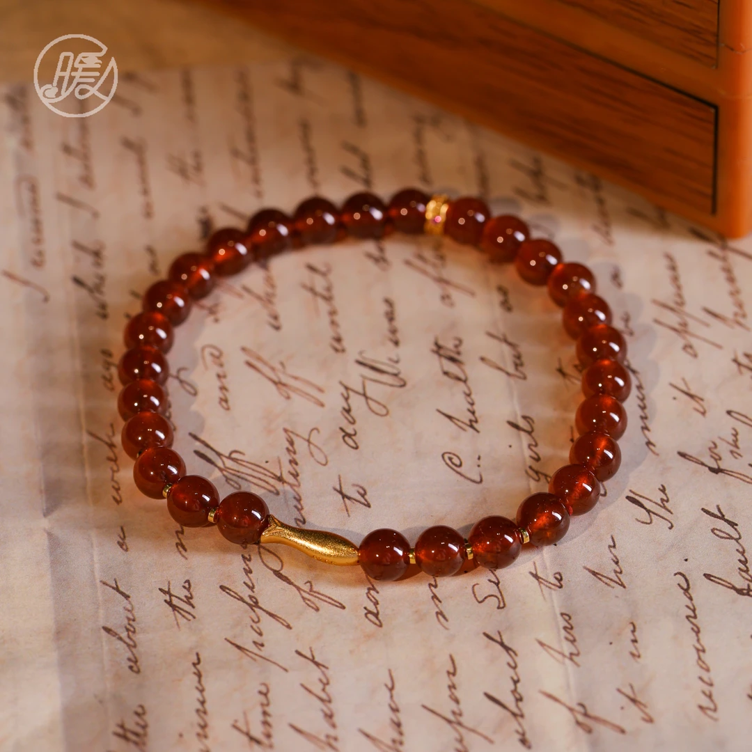 单圈橙红石榴石手串6mm搭配小鱼手链D3030多样性发一