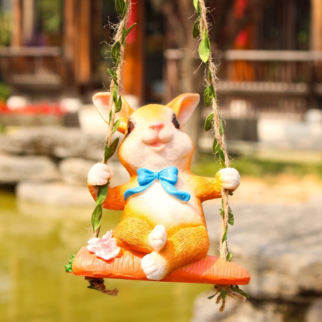户外庭院卡通兔子爬梯挂件幼儿园花园阳台动物装饰品树上造景吊饰