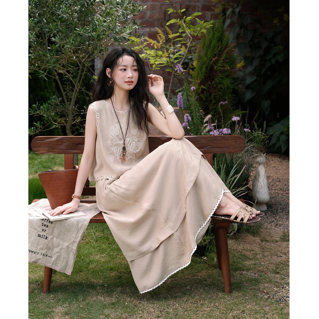 【年中大促】谜秀法式复古浪漫重工绣花上衣半裙两件套夏2025时尚套