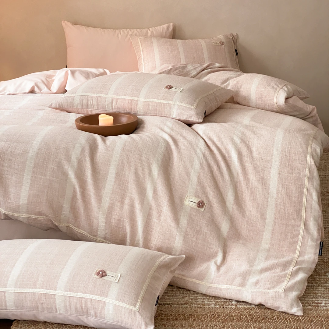 侘寂风A类全棉色织磨毛四件套秋冬超柔软纯棉被套1.8床笠床上用品