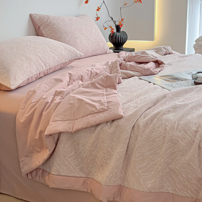 CJHong.100%新疆棉全棉色织纱布三层纱提花夏被空调被床单四件套