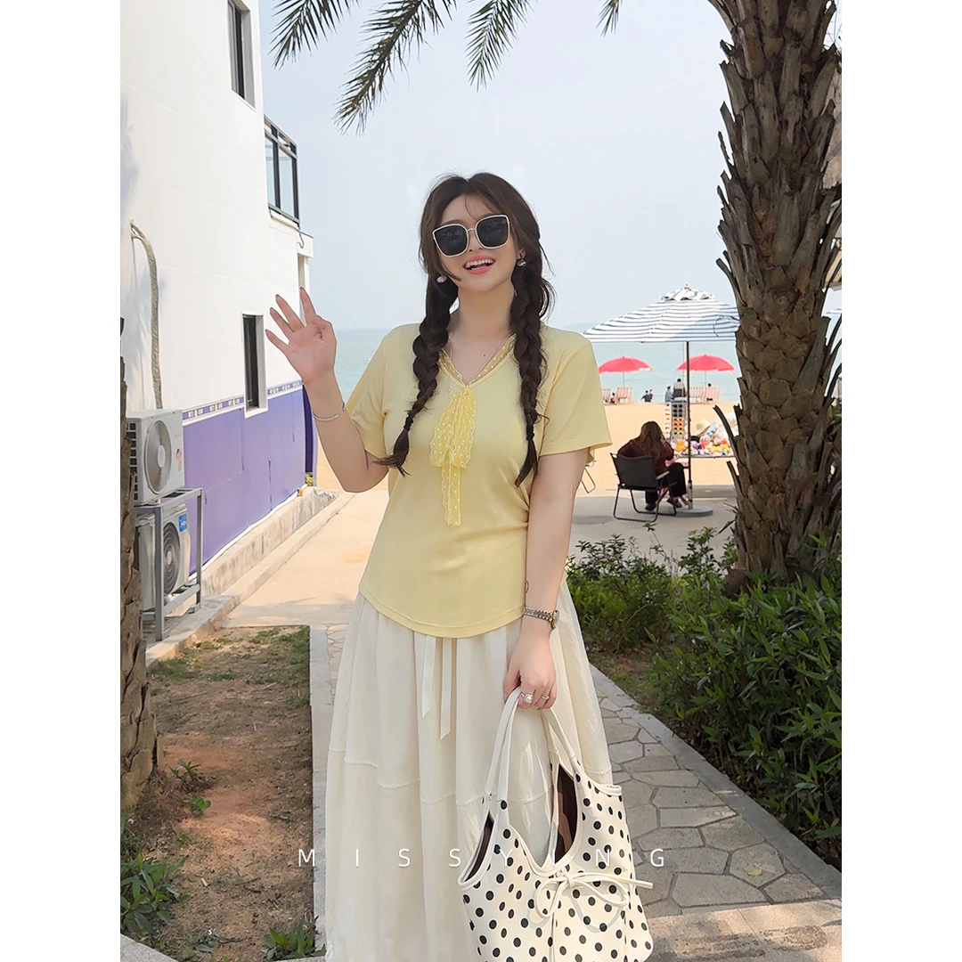 应小姐【幸运日】微胖大码女装夏季韩系时尚气质感显瘦宽松款小衫