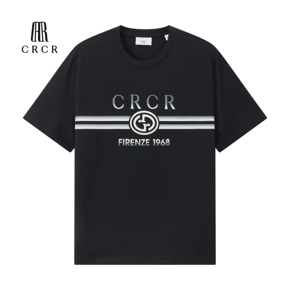 CRCR春夏男新品网点印花logo休闲百搭圆领T恤