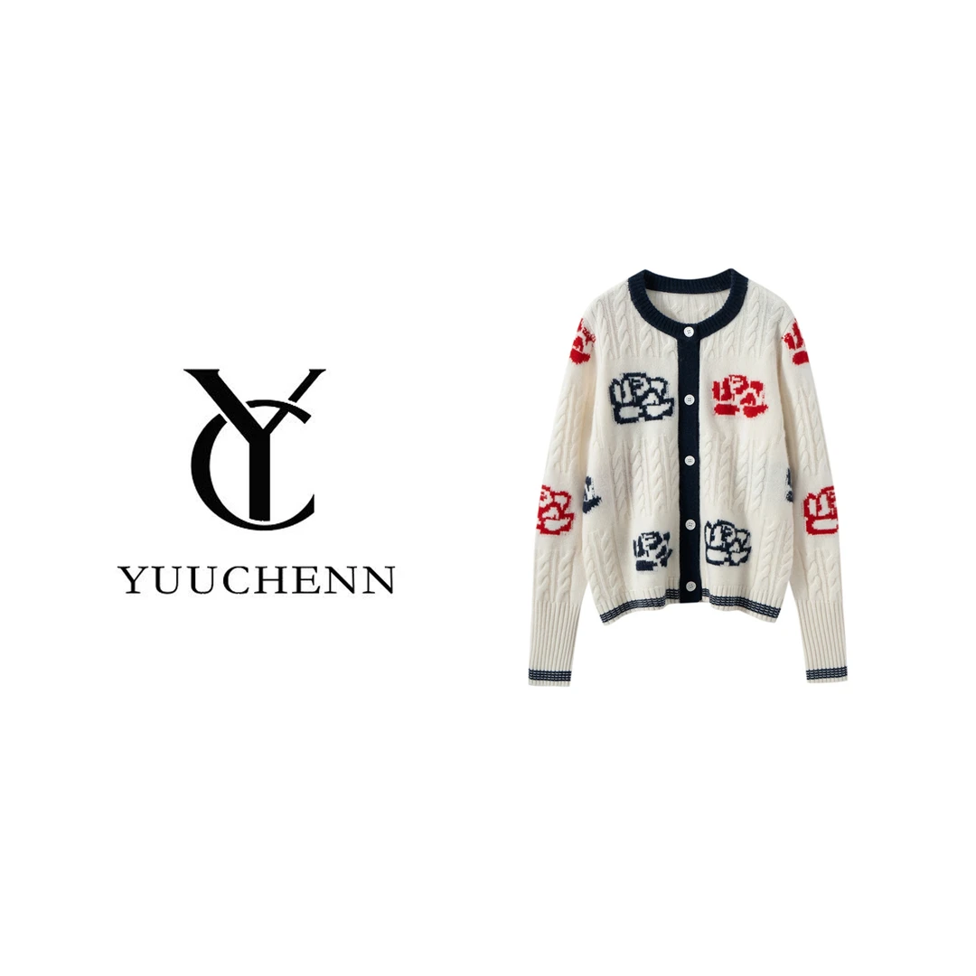 YUUCHENN明星同款提花羊绒开衫 5087