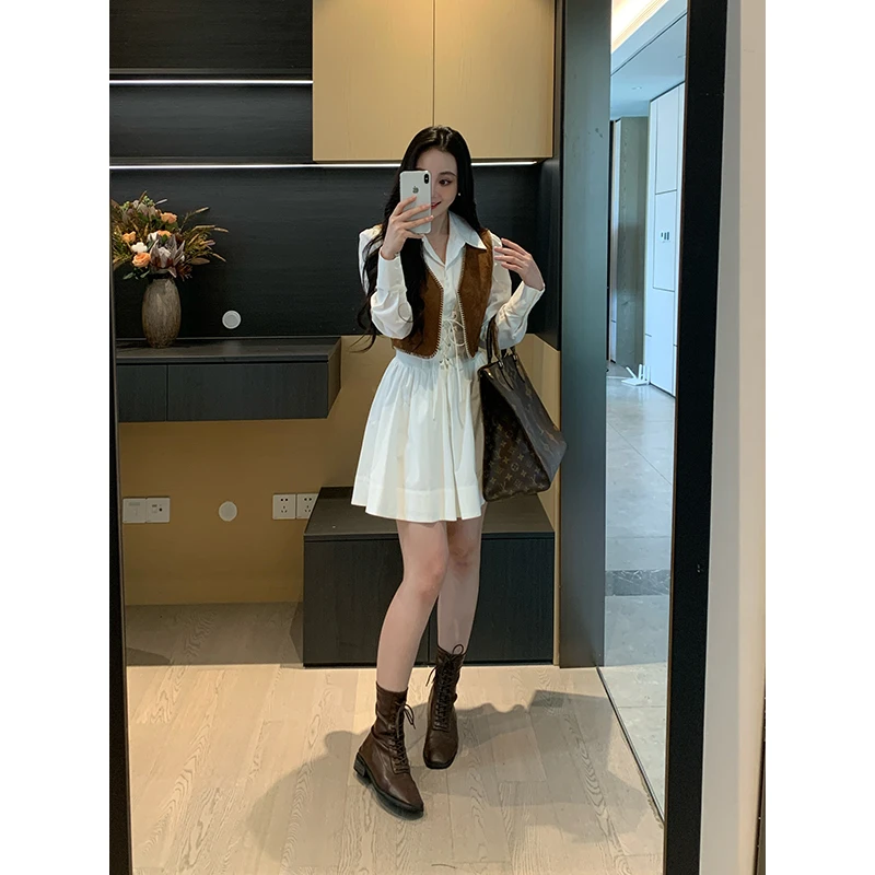 XINYI【月光古着】秋季微弹衬衫连衣裙收腰显瘦气质裙X625Q00429