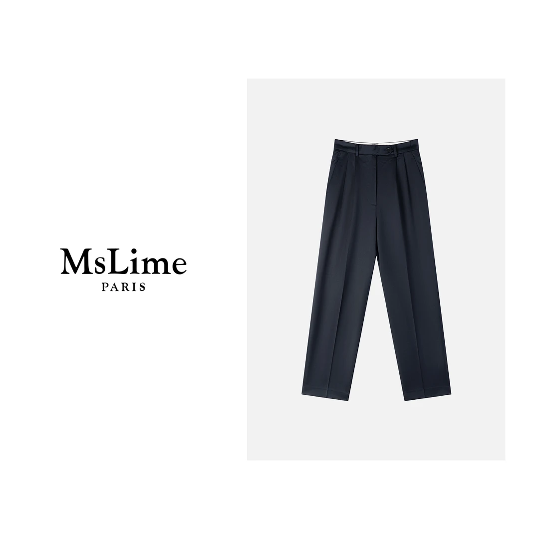 王嬛嬛MsLime‘品韵’25年新款时尚气质羊毛桑蚕丝裤子 HC2D3448