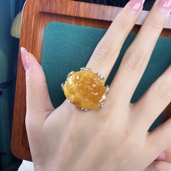 蜜蜡银S925镶嵌戒指戒指